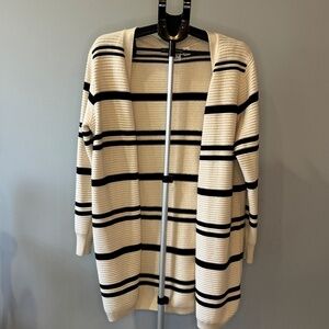 Roxy Striped Open-Front Cardigan – Cream/Black – Women’s M